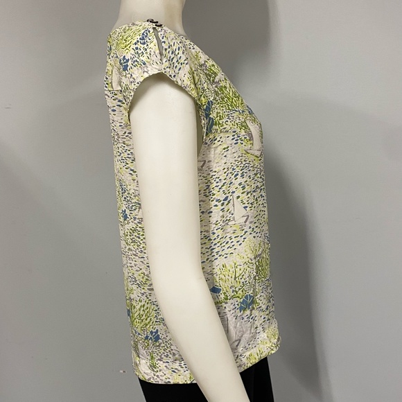 We Vera 100% Silk Grassy Sailboats Sleeveless Top Blouse 2 - Picture 3 of 6